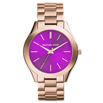 Michael Kors Slim Runway Purple Dial Rose Gold Steel Strap Watch for Women - MK3293