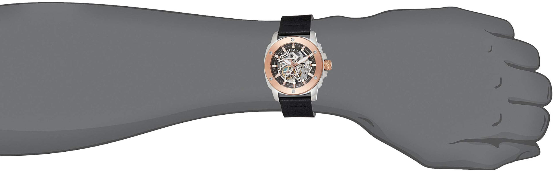 Fossil Modern Machine Automatic Skeleton Silver Dial Black Leather Strap Watch for Men - ME3082