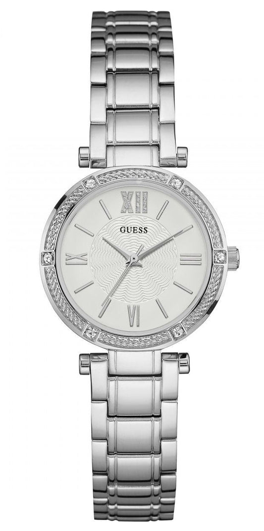 Guess Park Ave White Dial Silver Steel Strap Watch for Women - W0767L1