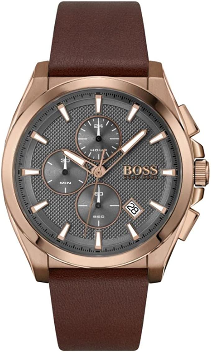 Hugo Boss Grandmaster Grey Dial Brown Leather Strap Watch for Men - 1513882