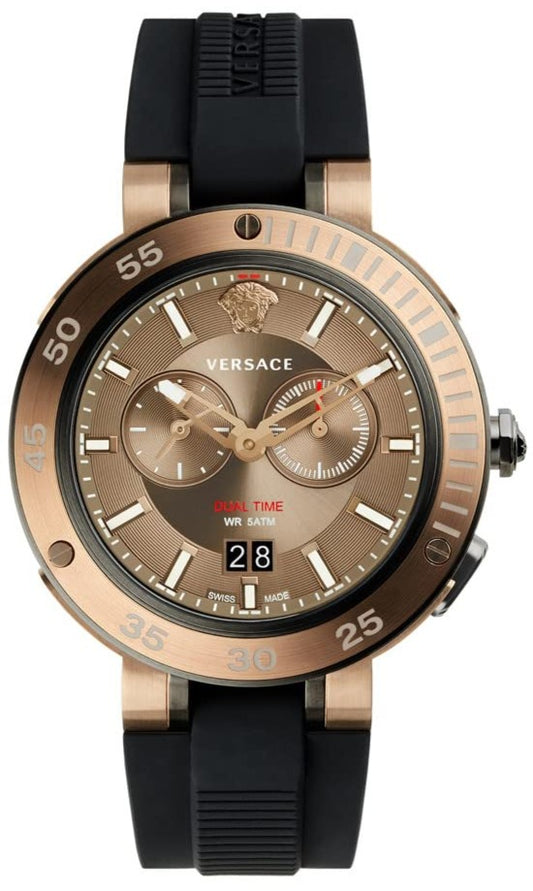 Versace V Extreme Chronograph Brown Dial Black Rubber Strap Watch for Men - VCN030017