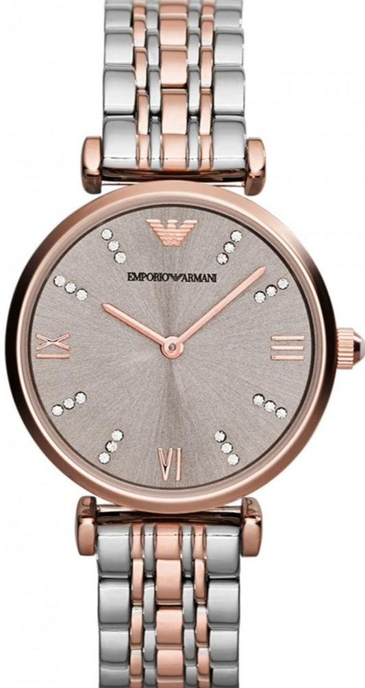 Emporio Armani Gianni T Bar Grey Dial Two Tone Stainless Steel Strap Watch For Women - AR1840
