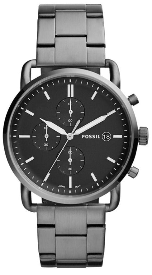 Fossil The Commuter Chronograph Black Dial Grey Steel Strap Watch for Men - FS5400