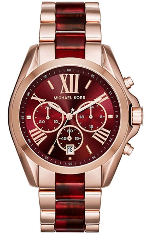 Michael Kors Bradshaw Burgundy Dial Two Tone Steel Strap Watch for Women - MK6270