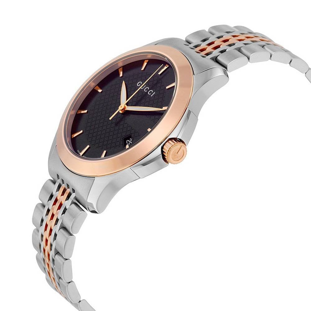 Gucci G Timeless Quartz Black Dial Two Tone Mesh Bracelet Watch For Women - YA126512