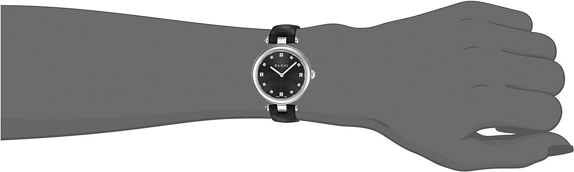 Gucci Diamantissima Diamonds Black Dial Black Leather Strap Watch For Women - YA141403