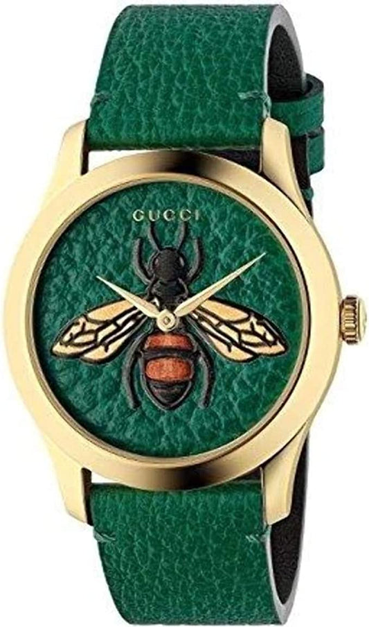 Gucci G Timeless Bee Motif Green Dial Green Leather Strap Watch For Women - YA1264065