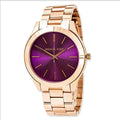 Michael Kors Slim Runway Purple Dial Rose Gold Steel Strap Watch for Women - MK3293