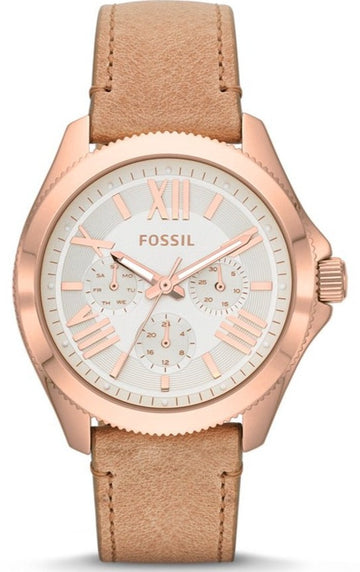 Fossil Cecile White Dial Orange Leather Strap Watch for Women - AM4532