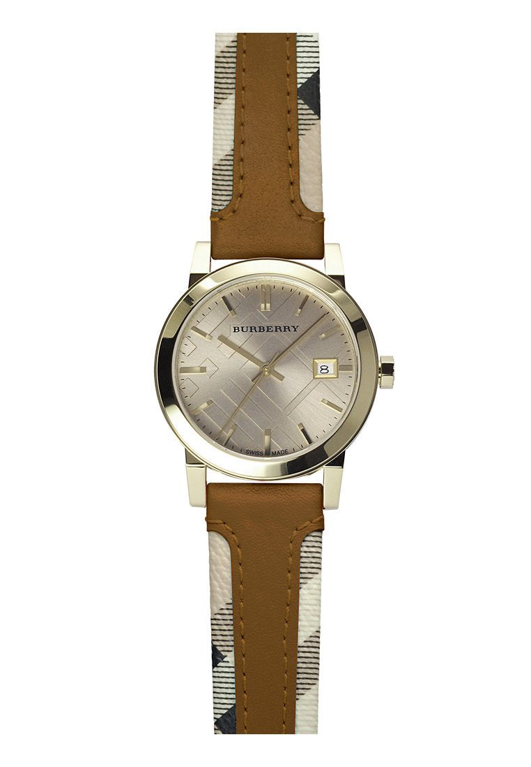 Burberry The City Gold Dial Brown Leather Strap Watch for Women - BU9133