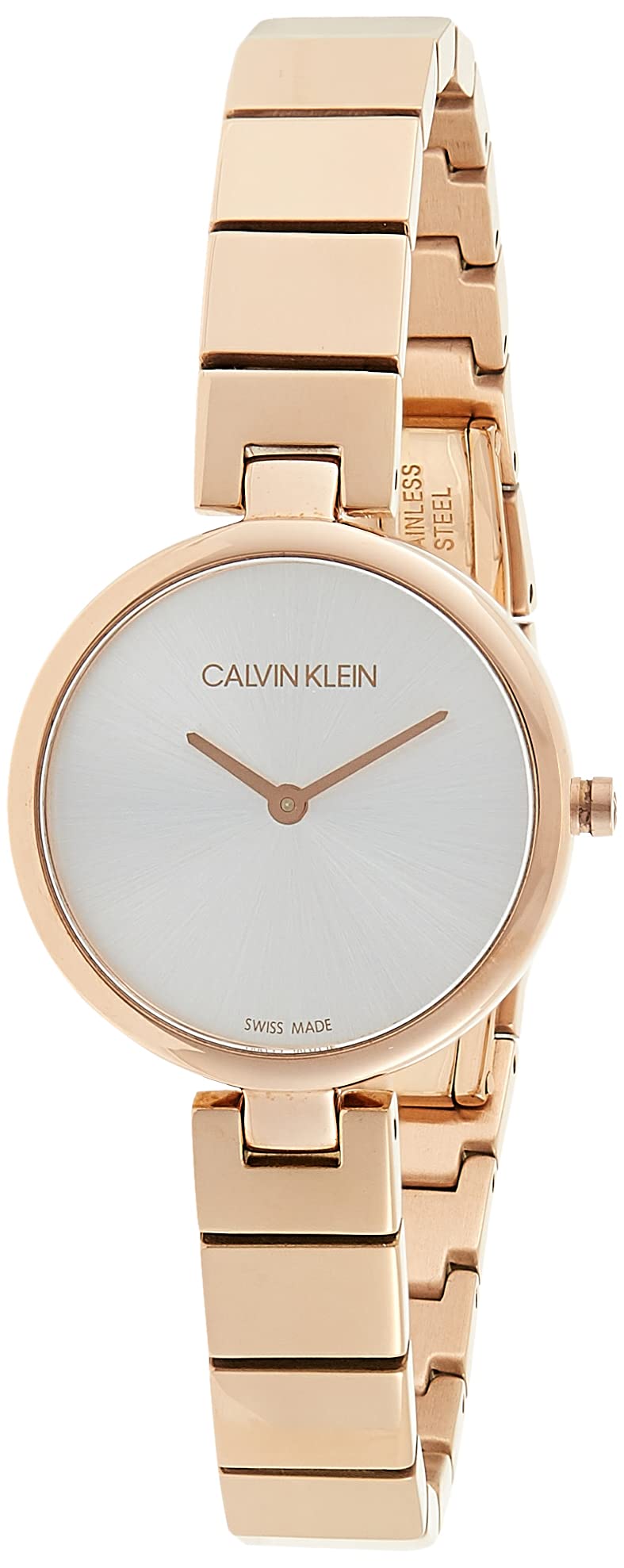 Calvin Klein Authentic White Dial Rose Gold Steel Strap Watch for Women - K8G23646