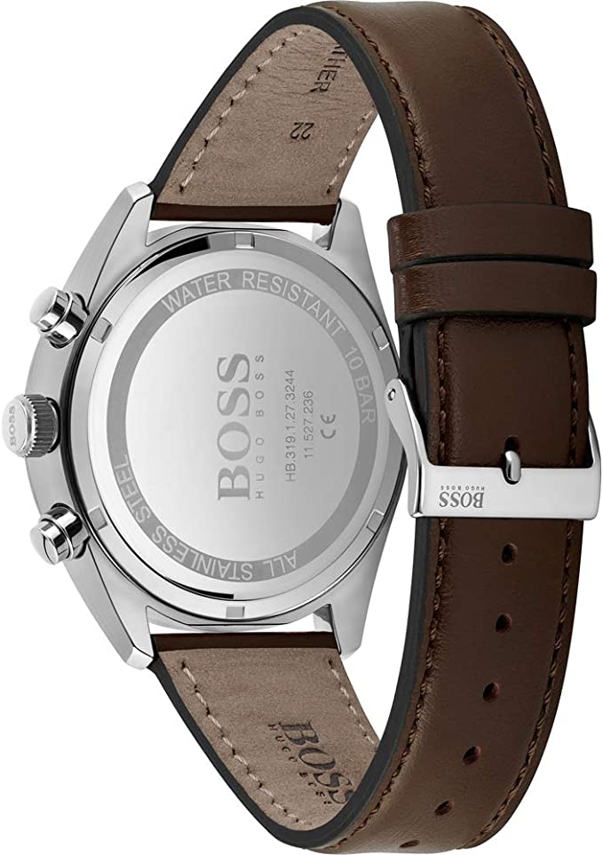 Hugo Boss Champion Chronograph Grey Dial Brown Leather Strap Watch for Men - 1513815