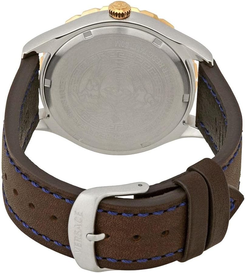 Versace Hellenyium GMT Blue Dial Brown Leather Strap Watch for Men - V11080017