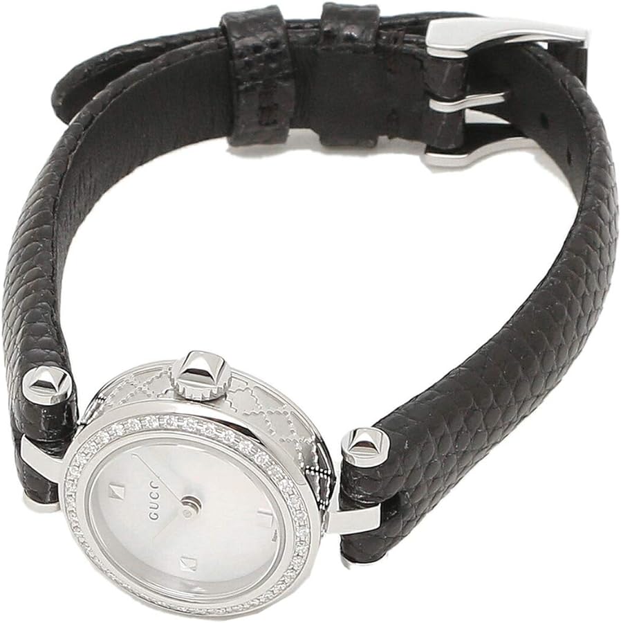 Gucci Diamantissima Diamonds Mother of Pearl Dial Black Leather Strap Watch For Women - YA141511