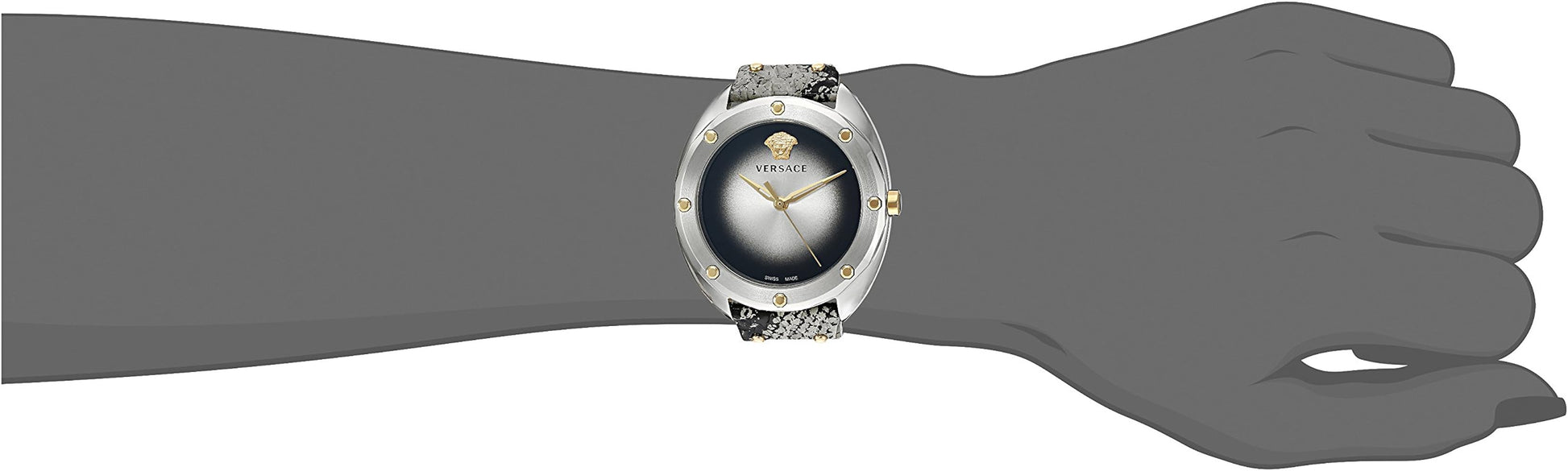 Versace Shadov Quartz Silver Dial Snakeskin Leather Strap Watch for Women - VEBM00718