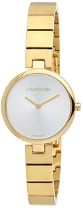 Calvin Klein Authentic Silver Dial Gold Steel Strap Watch for Women - K8G23546