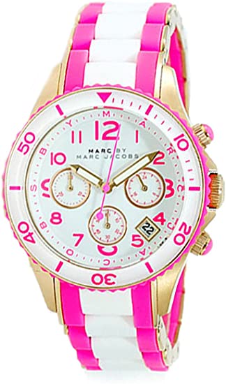 Marc Jacobs Rock Chrono White Dial Two Tone Rubber Strap Watch for Women - MBM2593