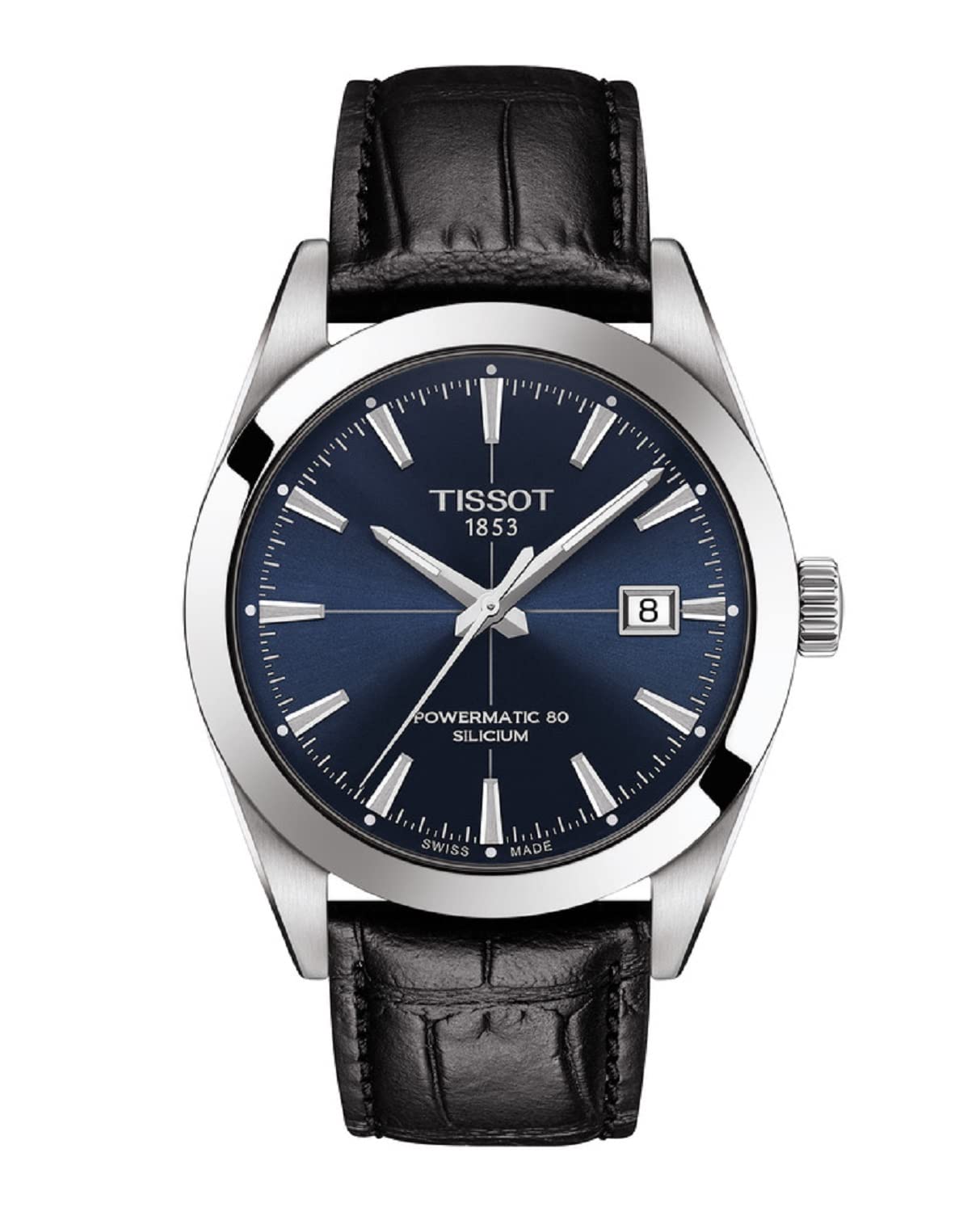 Tissot Gentleman Powermatic 80 Silicium Blue Dial Black Leather Strap Watch For Men - T127.407.16.041.01