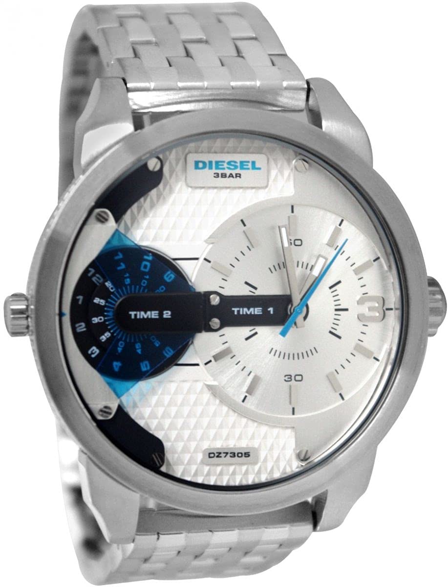 Diesel Mini Daddy Dual Time Silver Dial Stainless Steel Watch For Men - DZ7305