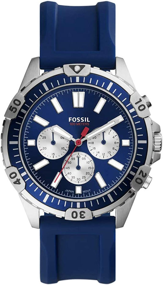 Fossil Garrett Chronograph Blue Dial Blue Rubber Strap Watch for Men - FS5709