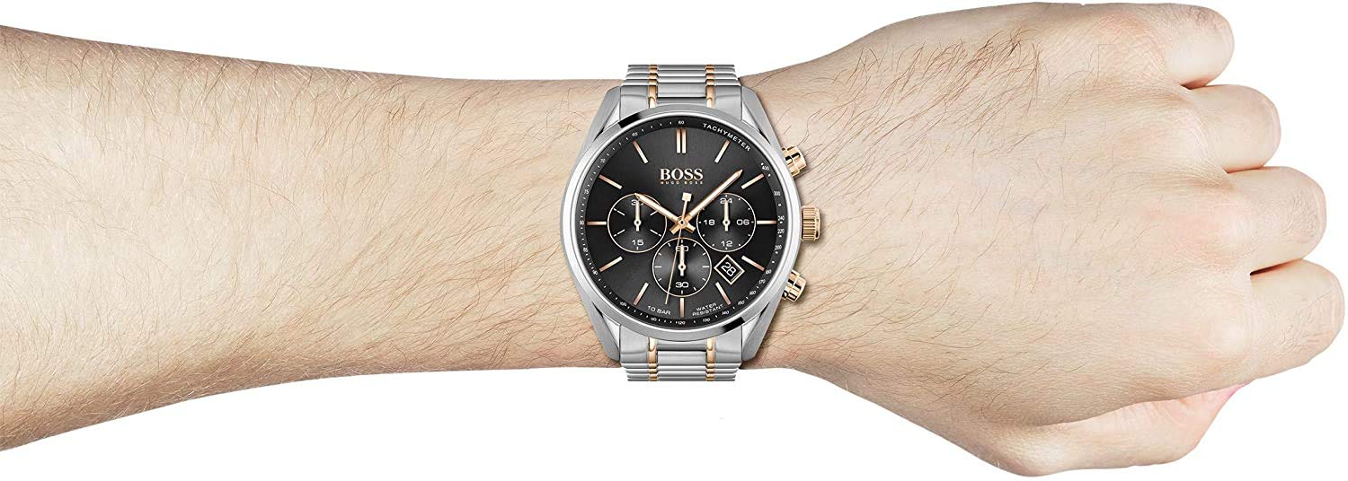 Hugo Boss Champion Chronograph Black Dial Two Tone Steel Strap Watch for Men - 1513819