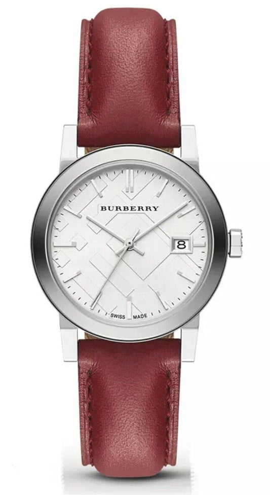 Burberry The City Silver Dial Maroon Leather Strap Watch for Women - BU9129