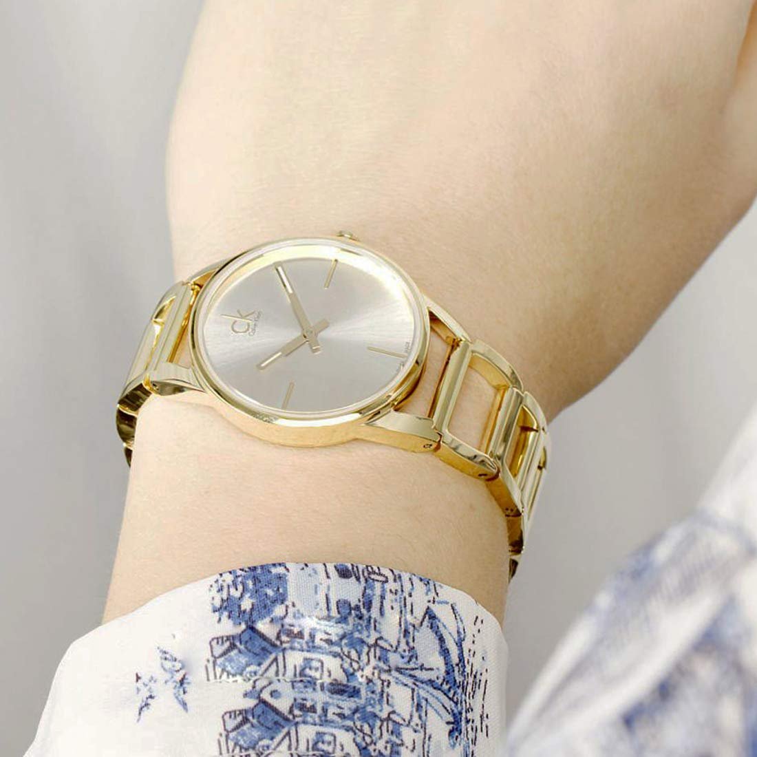 Calvin Klein Stately White Dial Gold Steel Strap Watch for Women - K3G2352W