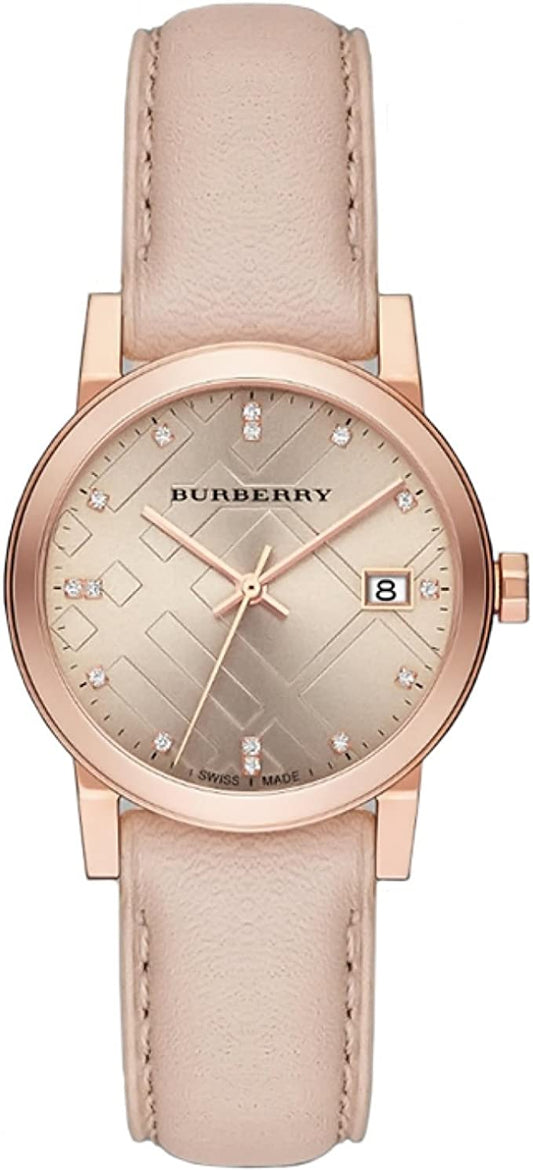 Burberry The City Diamonds Beige Dial Beige Leather Strap Watch for Women - BU9131