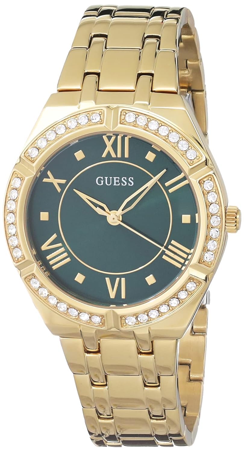 Guess Cosmo Diamonds Green Dial Gold Steel Strap Watch for Women - GW0033L8