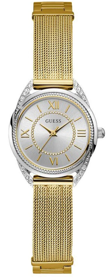 Guess Whisper Silver Dial Gold Mesh Bracelet Watch for Women - W1084L2