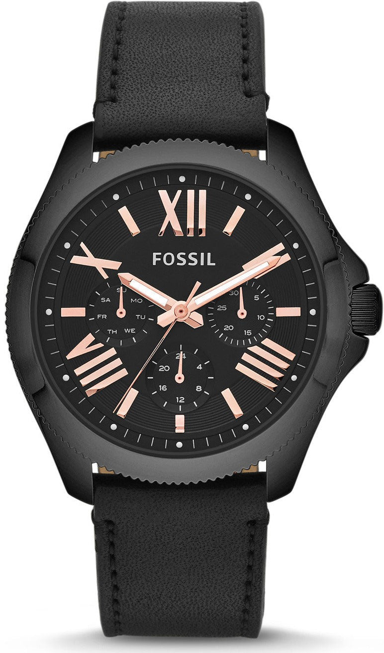 Fossil Cecile Multifunction Black Dial Black Leather Strap Watch for Men - AM4523