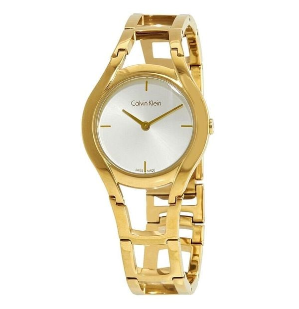 Calvin Klein Class White Dial Gold Steel Strap Watch for Women - K6R23526