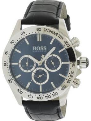 Hugo Boss Ikon Blue Dial Black Leather Strap Watch for Men - 1513176