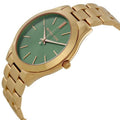 Michael Kors Slim Runway Green Dial Gold Steel Strap Watch for Women - MK3435