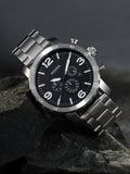 Fossil Nate Chronograph Black Dial Silver Steel Strap Watch for Men - JR1353