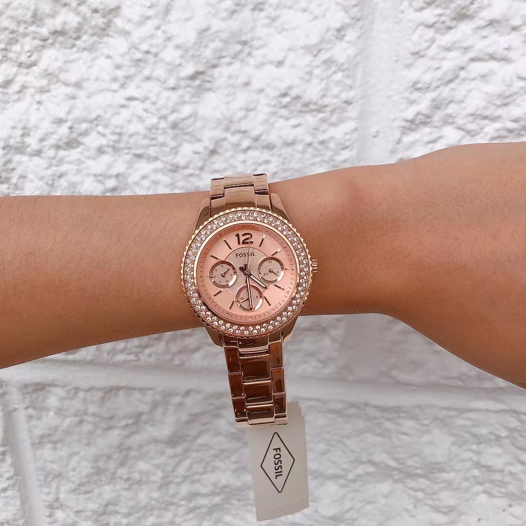 Fossil Stella Rose Gold Dial Rose Gold Steel Strap Watch for Women - ES3590