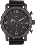 Fossil Nate Chronograph Black Dial Black Leather Strap Watch for Men - JR1354