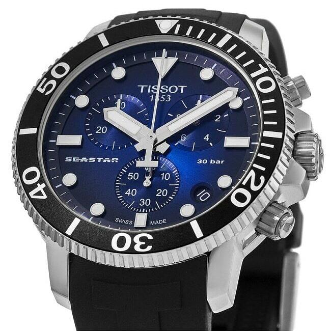 Tissot Seastar 1000 Chronograph Blue Dial Black Rubber Strap Watch For Men - T120.417.17.041.00