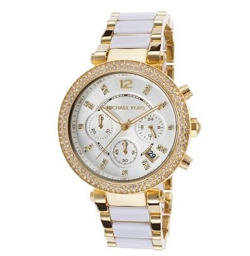 Michael Kors Parker White Dial Two Tone Steel Strap Watch for Women - MK6119