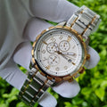 Fossil Dean Chronograph White Dial Two Tone Steel Strap Watch for Men - FS4795