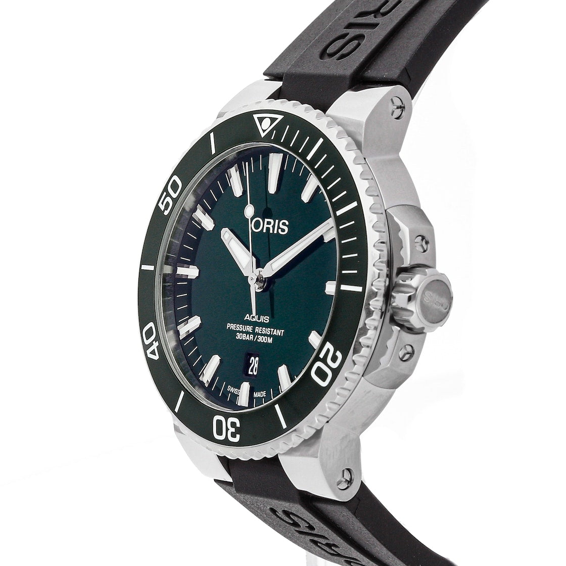 Oris Aquis Date Green Dial Black Rubber Strap Watch for Men - 0173377304157-0742464EB