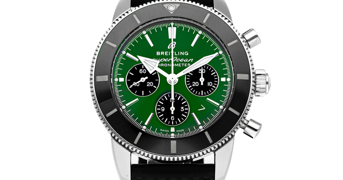 Breitling Superocean Heritage B01 Chronograph 44 Limited Edition Green Dial Black Mesh Bracelet Watch for Men - AB01621A1L1S1