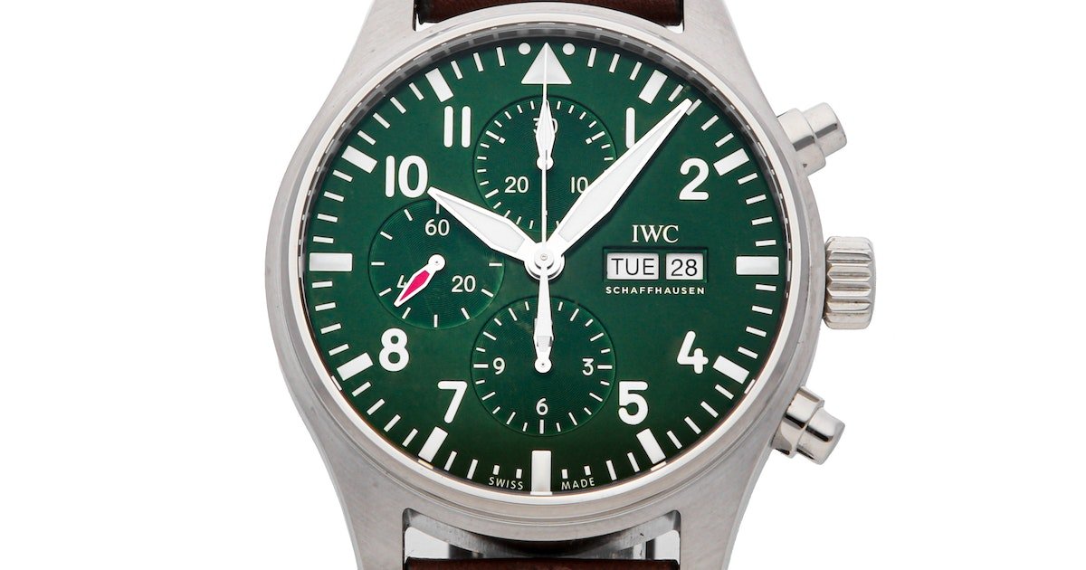 IWC Pilot's Watch Chronograph Edition Racing Green 43mm Green Dial Brown Leather Strap Watch for Men - IW377726