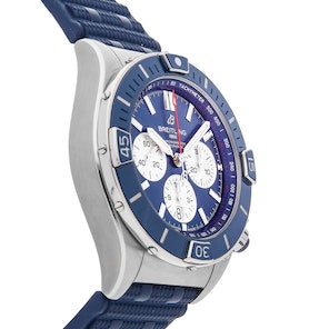 Breitling Super Chronomat B01 44 Blue Dial Blue Rubber Strap Watch for Men - AB0136161C1S1