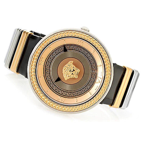 Versace V Metal Icon Gold Dial Black & Silver & Gold Strap Watch for Women - VLC020014