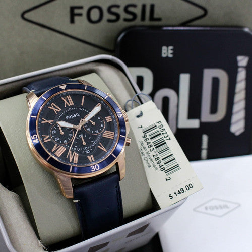 Fossil Grant Sport Chronograph Blue Dial Blue Leather Strap Watch for Men - FS5237