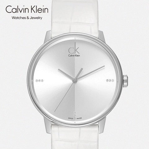 Calvin Klein Accent Silver Dial White Leather Strap Watch for Men - K2Y2X1KW