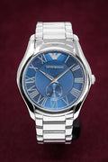 Emporio Armani Valente Quartz Blue Dial Silver Steel Strap Watch For Men - AR11085