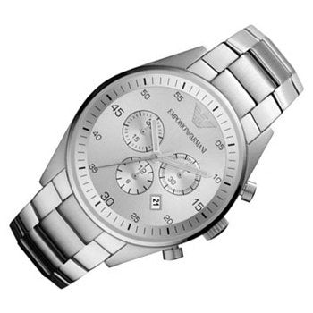 Emporio Armani Sportivo Chronograph Silver Dial Silver Steel Strap Watch For Men - AR5963