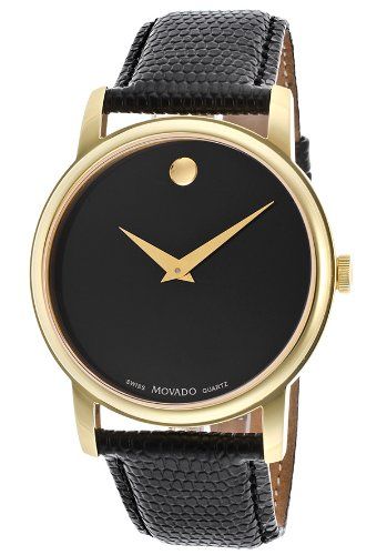 Movado Museum Black Dial Black Leather Strap Watch For Men - 2100005